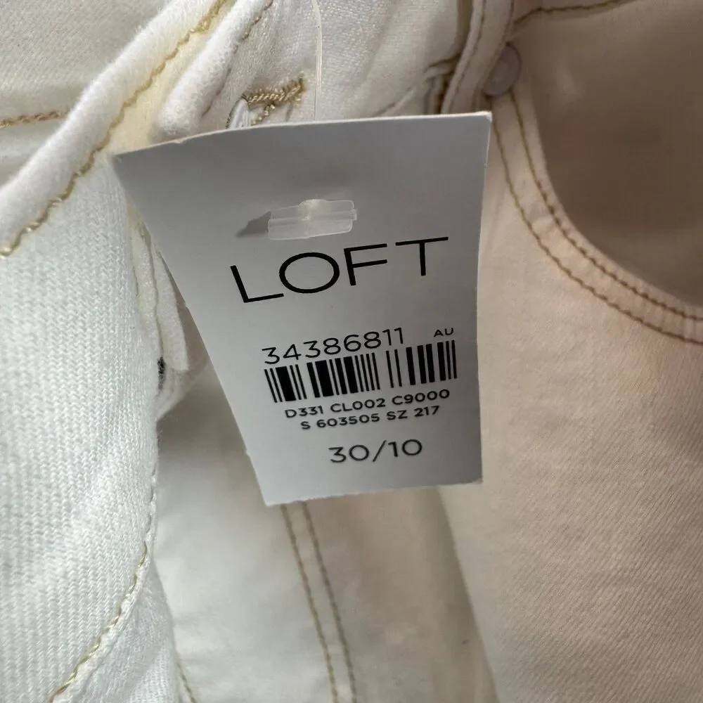 LOFT Jeans Pants Women 30/10 White The Kick Crop High Rise Regular Fit Flare NWT